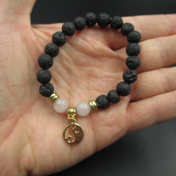 Vintage Stylish Peace Symbol Lava Rock Bracelet - Picture 2 of 6